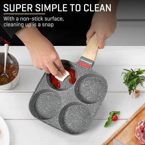 Miniatura 6 de MyLifeUNIT Sartén para Huevos, Sartén para Freír Huevos de 4 Tazas con Tapa, Cocedor de Huevos Antiadherente de Aleación de Aluminio para Desayuno
