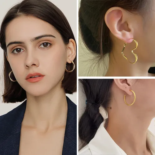 Miniatura 4 de IFKM Juego de 24 pares de aretes de aro dorados para mujeres y niñas, hipoalergénicos, de cadena gruesa, trenzados, abiertos, paquetes de aretes
