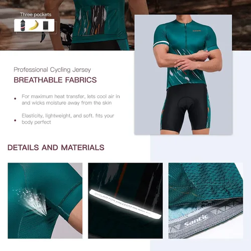 Miniatura 3 de Santic Men's Cycling Jersey Set Bib Shorts 4D Padded Short Sleeve Outfits Set Quick-dry