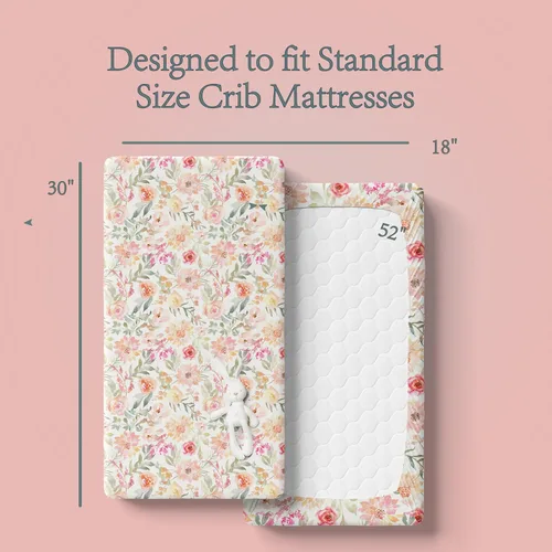 Miniatura 4 de Sábanas para cuna para bebé niña Ropa de cama floral ultrasuave para colchón de cuna y camas de niños pequeños – Sábana bajera ultra suave
