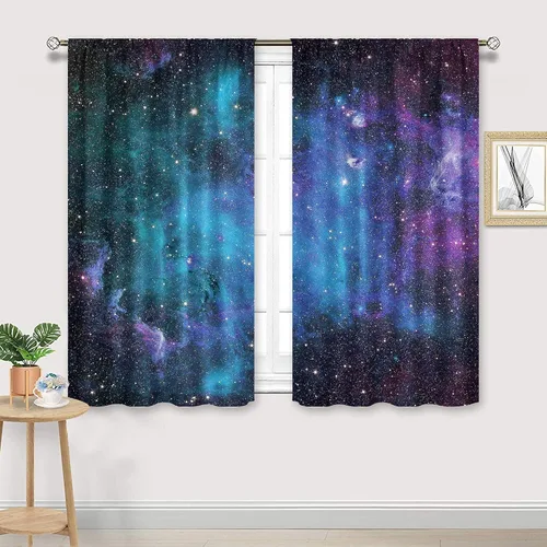 Miniatura 9 de Cortinas de cocina con diseño de galaxia para cocina, con bolsillo para barra, 27.5 pulgadas de ancho x 39 pulgadas de largo, decoración