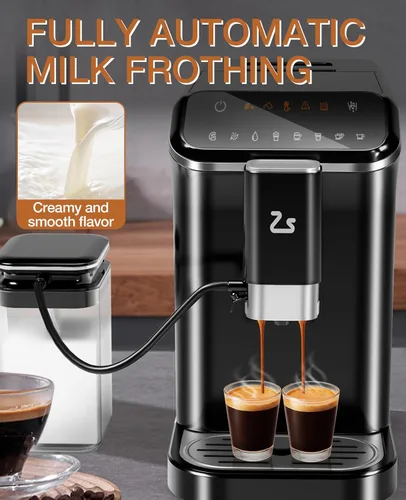 Miniatura 2 de Máquina automática de café expreso con presión de 20 bares, cafetera de un solo toque, molinillo integrado y espumador de leche, 6 recetas Negro