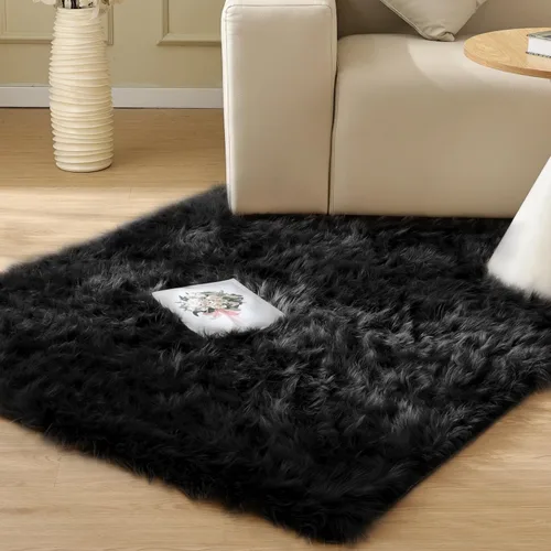 Miniatura 50 de ORINOVA Alfombras de pelo sintético lavable de color gris plateado claro para dormitorio, alfombra de felpa para sala de estar, alfombra