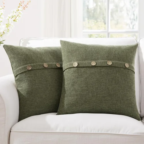 Miniatura 20 de Meekio Juego de 2 fundas de almohada cuadradas de color verde salvia de 22 x 22 pulgadas, fundas de almohada rurales de estilo bohemio con botones