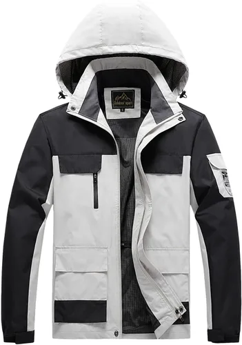 Miniatura 4 de Chaqueta de esquí impermeable para hombre, ligera y cálida, con cortavientos con capucha para protección contra el viento y la lluvia al aire libre