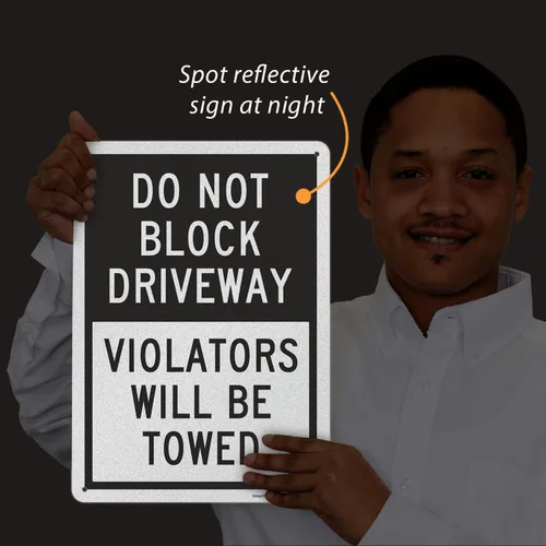 Miniatura 5 de SmartSign Letrero con texto en inglés "Do Not Block Driveway - Violators Will Be Towed", aluminio reflectante de grado ingeniero de 10 x 14