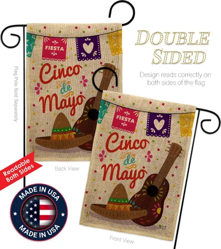 Miniatura 3 de Bandera de jardín del Cinco de Mayo para fiesta de verano, cactus, piñata, sombrero mexicano para decoración de la casa al aire libre, pancarta