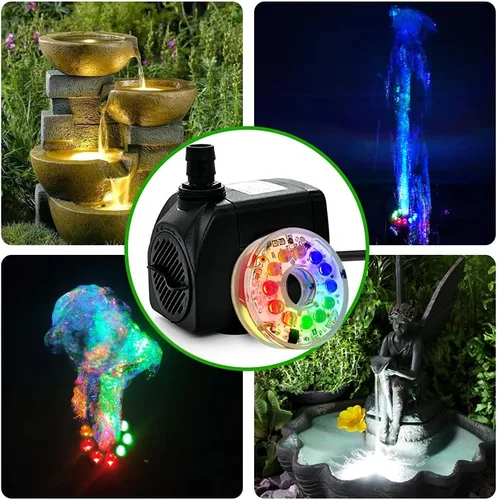 Miniatura 5 de PULACO Bomba de fuente pequeña de 160 GPH, bomba sumergible de 10 vatios con luz LED automática que cambia de color y tubo de 3.3 pies