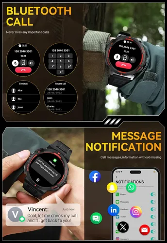 Miniatura 5 de Military Smart Watch for Men with LED Flashlight Tactical Smart Watch 1.53”HD Screen Rugged Smartwatch 3ATM Waterproof 100+ Sports Fitness Tracker