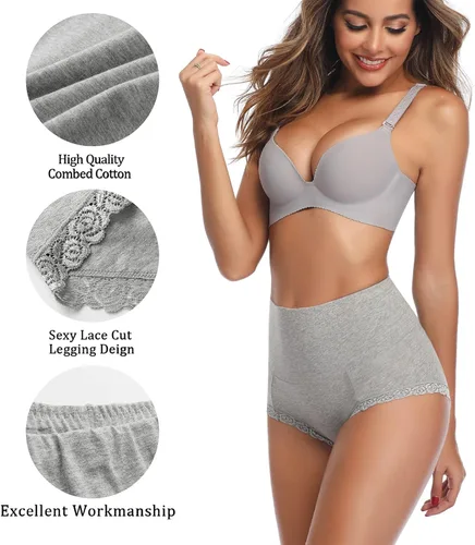 Miniatura 2 de ANNYISON Ropa interior para mujer, cintura alta, cobertura completa, calzones coloridos de algodón para mujer