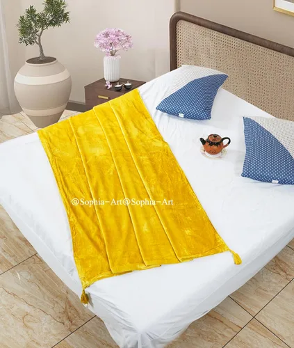 Miniatura 23 de Sophia-Art Manta de terciopelo triturado de lujo con borlas, para sofá o cama, manta suave, bohemia y cálida, acogedora, felpa ligera