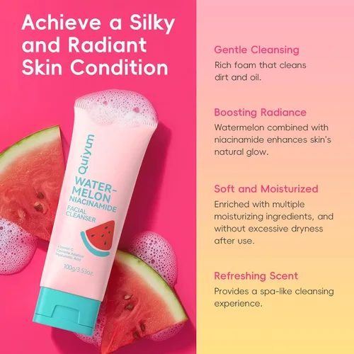 Miniatura 3 de QUIYUM - Juego de cuidado de la piel de sandía y niacinamida, kit facial brillante de 3 piezas para adolescentes 3-in-1 Daily Routine: Cleanser