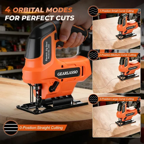 Miniatura 5 de Sierra caladora inalámbrica de 21 V con 2 baterías de 2.0 Ah, rompecabezas de velocidad variable de 2800 RPM para madera y metal, 4 ajustes