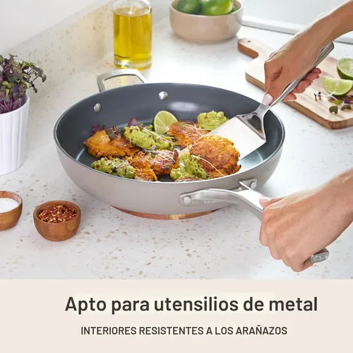 Miniatura 7 de Calphalon® Premier - Sartén antiadherente de cerámica de 12 pulgadas con tapa, Gris Seta Gris Champiñón