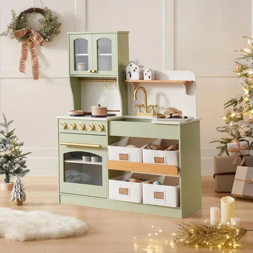 Miniatura 9 de Tiny Land - Cocina de juguete para niños, de madera, con sistema de almacenamiento, con muchas funciones de juego, de juguete, diseñada para niños