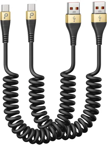 Miniatura 21 de Cable USB C de carga rápida, paquete de 2 cables de carga USB A a USB C en espiral de 3 pies para automóvil, cable de carga USB-C compatible