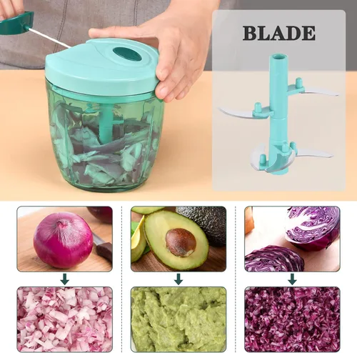Miniatura 2 de Cambom - Picador manual de alimentos, cortador de verduras, picador con cordón para cebollas, frutas y nueces, material seguro para alimentos sin