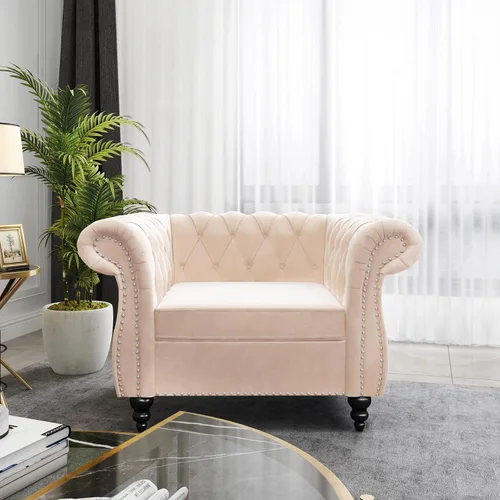 Miniatura 28 de ORRD - Sofá Chesterfield de Terciopelo, Sofá Moderno de Terciopelo con 3 Asientos con Brazos Enrollados y Clavos para Sala de Estar, Dormitorio