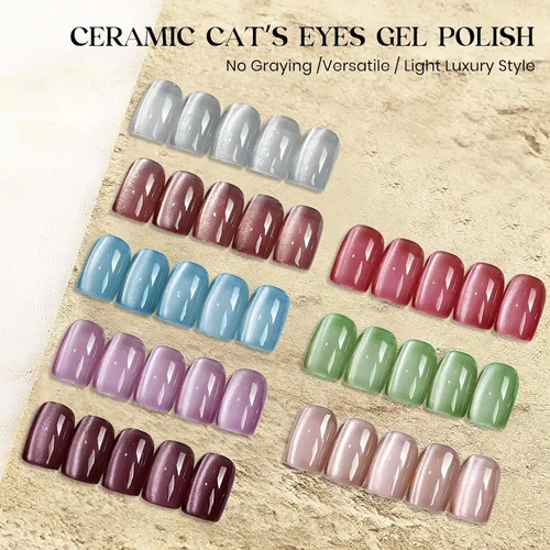Miniatura 7 de MIZHSE Esmalte de uñas de gel de ojo de gato de 8 colores, juego de esmaltes de gel magnético con purpurina con barra magnética, holográfico Gel