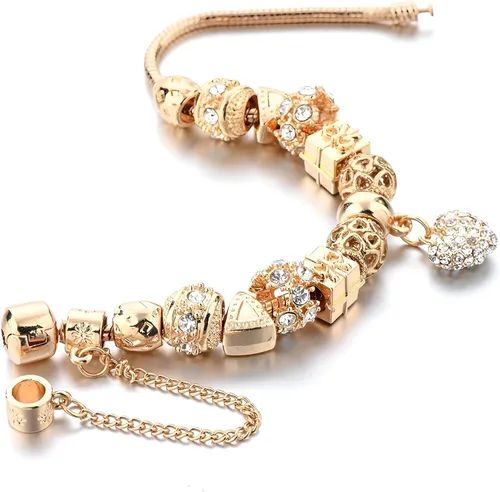 Miniatura 4 de Pulsera clásica con diamantes de amor chapado en oro para mujer, Cobre, diamantes de imitación, cristal austriaco