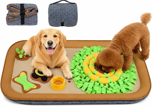 Miniatura 8 de HOPET Tapete de olfateo para perros de raza grande, 28.3''x28.3'' tapete interactivo tipo rompecabezas para comida de perros, fácil de limpiar