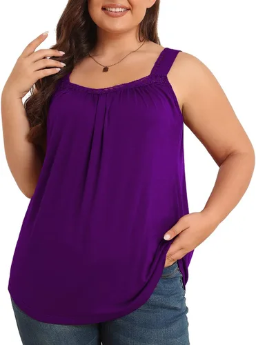 TIANZHU Camisetas sin mangas de talla grande para mujer, camisetas de verano para mujer, talla grande, detalle de encaje, ajuste holgado, sin mangas