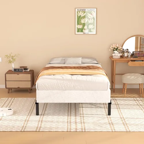 Miniatura 3 de Somier de 7 pulgadas para bases de cama individual, base de colchón de metal resistente con cubierta de tela, solo somier de perfil bajo, sin ruido