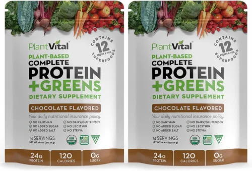 Miniatura 8 de PlantVital Proteína vegana en polvo a base de plantas, proteína orgánica en polvo de chocolate, 0.85 oz/0.00 oz de azúcar, 12 superalimentos