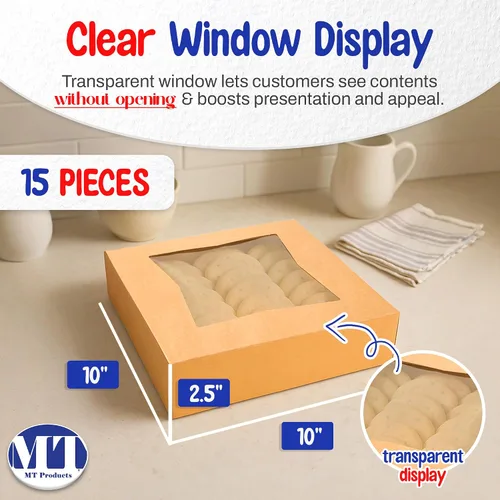 Miniatura 2 de MT Products Cajas Kraft para tartas de 10 x 10 x 2.5 pulgadas, cajas para pasteles de panadería con ventana (paquete de 15) – fabricadas