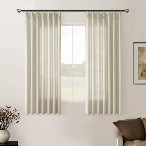 Miniatura 55 de Cortinas de lino natural con pliegues fruncidos de 120 pulgadas de largo para sala de estar, cortinas plisadas con ganchos y lengüeta trasera