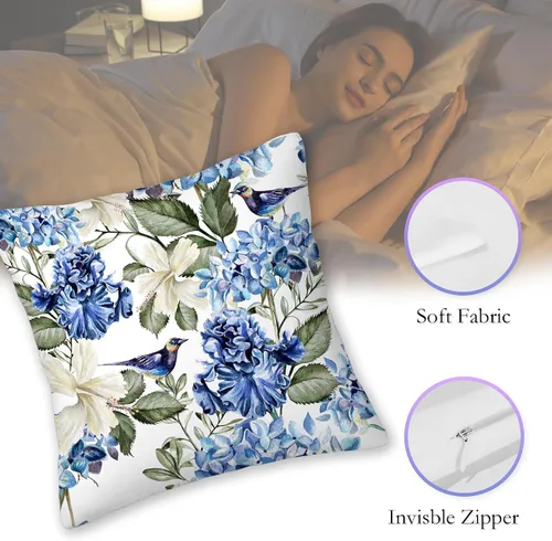 Miniatura 2 de Juego de 2 fundas de almohada de 18 x 18 pulgadas con diseño de acuarela de hortensias de pájaro, fundas de almohada decorativas de doble cara