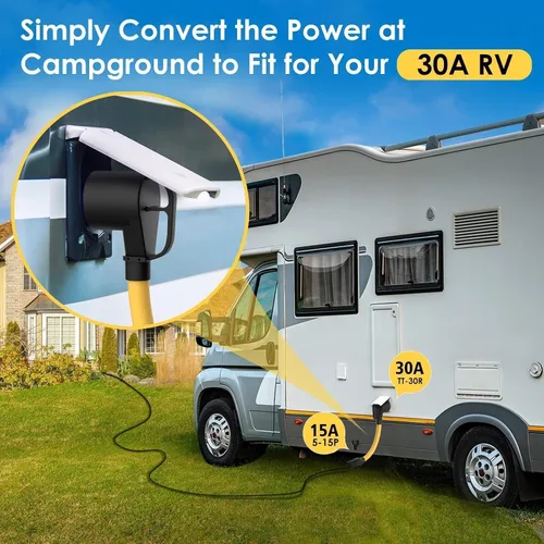 Miniatura 4 de Cable adaptador de caravana de 30 Amp a 15 Amp 110V, macho NEMA 5-15P a hembra TT-30R de alimentación eléctrica Dogbone con mango de agarre, listado