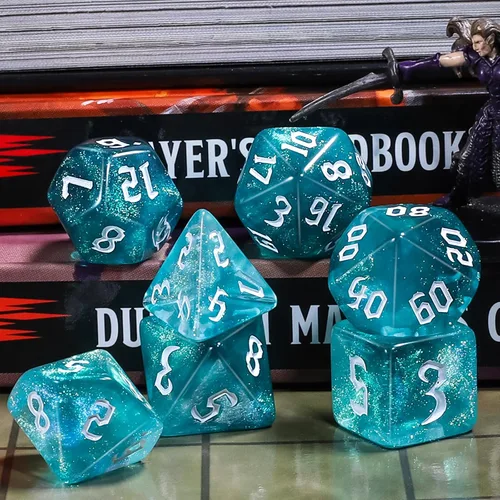 Miniatura 6 de CiaraQ DND Juego de Dados Poliédricos para Dungeons and Dragons RPG MTG Juegos de Mesa de Rol - con 1 Bolsa de Dados (Aguamarina + Brillantina)