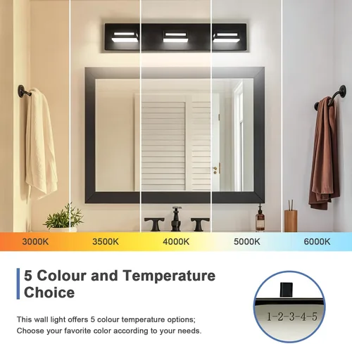 Miniatura 2 de Lámparas LED modernas para baño, 3 luces de 24 pulgadas, regulables, 5CCT, ajustables, color negro mate, para accesorios de iluminación de baño