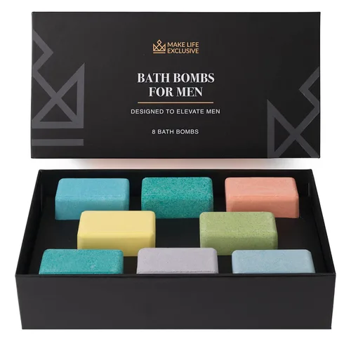 Bombas de baño para hombres, forma de bloque, regalos para hombres, 8 bombas grandes de 5 onzas, productos 100% naturales y aceites esenciales,