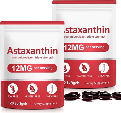 Miniatura 9 de Suplementos de astaxantina, antioxidante premium de 12 mg de astaxantina con actividad antioxidante, apoya los ojos, las articulaciones, el sistema