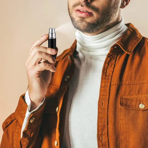Miniatura 7 de Boao 14 piezas de 0.2 fl oz de perfume de viaje recargable atomizador negro mini muestra de fragancia dispensador de colonia de vidrio forrado