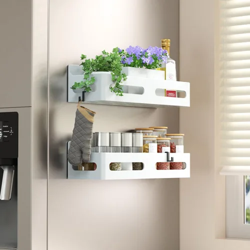 Miniatura 15 de Sevenblue Paquete de 4 estantes magnéticos para especias para refrigerador, organizador de estantes para especias, estante magnético móvil Blanco