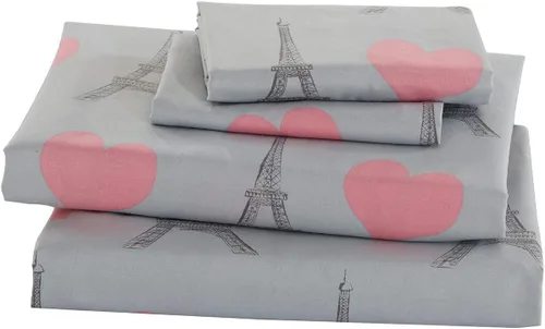 Miniatura 3 de MK Home Juego de sábanas de 3 piezas tamaño individual para niñas, París, Torre Eiffel, color rosa y gris