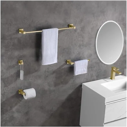 KIBI C-KBA15-5 - Juego de accesorios de baño de 5 piezas, incluye toallero, anillo para toallas, soporte para papel higiénico y ganchos para bata,