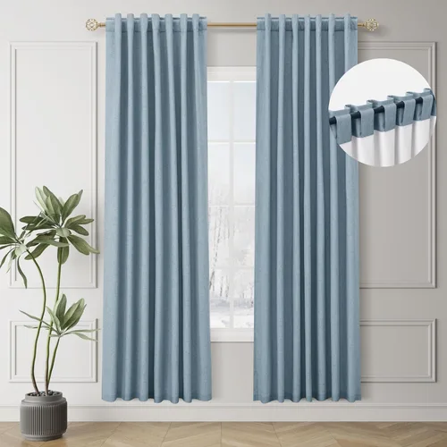 Miniatura 36 de BOODII Cortinas de lino 100% opacas para dormitorio de 102 pulgadas de largo, con aislamiento térmico, oscurecimiento de la habitación, cortinas