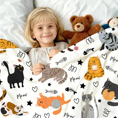 Miniatura 3 de Manta Linda de Gato con Patrón de Animales Mascotas Regalos para Amantes de Gatos Manta de Franela Suave y Ligera para Niños y Adultos 50"x40