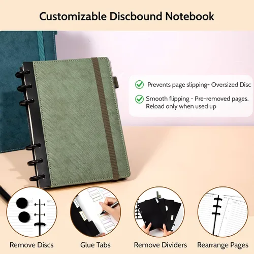 Miniatura 2 de Yoment - Cuaderno de diario de cuero para trabajo, recargable, 224 páginas, 100 GSM, papel grueso, cuaderno de 5 materias con separadores y pestañas