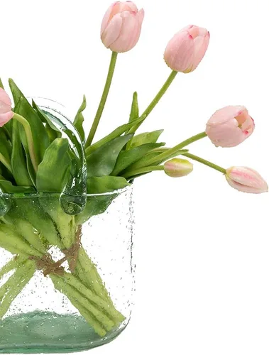 Miniatura 4 de DUYONE 15 tulipanes artificiales, ramo de látex, tulipanes falsos para oficina, boda, fiesta, hogar, cocina, jardín (rosa claro, 15 unidades)