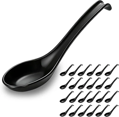 Kyraton Juego de 24 cucharas de sopa asiática con mango largo fácil de sostener, cuchara japonesa de plástico irrompible para ramen, wonton chino y