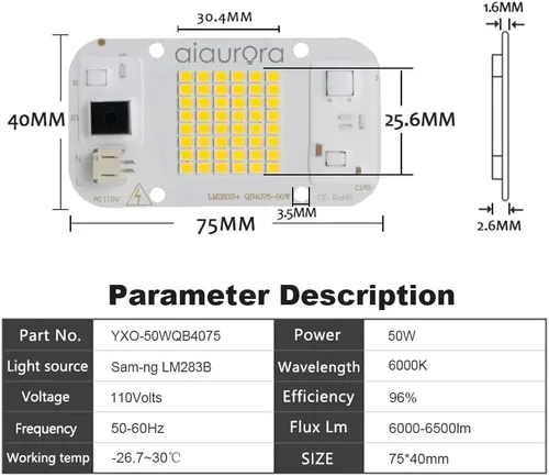 Miniatura 5 de 2 paneles LED de espectro completo Bridgelux AC110V 50W con soporte, grasa térmica, raspador para lámpara de cultivo hidropónico, reflector, luz