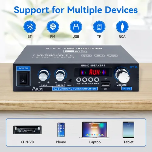 Miniatura 2 de Receptores de amplificador de audio para el hogar 200 W Bluetooth 5.0 RMS 30 W x 2 AK35 Receptor estéreo para altavoces Amplificador de potencia