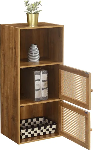 Miniatura 5 de Convenience Concepts Xtra Storage - Armario de 2 puertas de tejido bohemio de 16.5 pulgadas, organizador de almacenamiento moderno con estante, 2