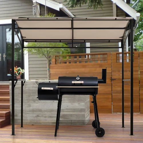 Miniatura 3 de Tangkula Cenador de parrilla de 7 pies, toldo para barbacoa de patio con estante para servir y ganchos de almacenamiento, refugio curvado con marco