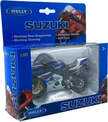 Miniatura 9 de Welly Die Cast Motocicleta Azul Suzuki GSX-R750, escala 1:18